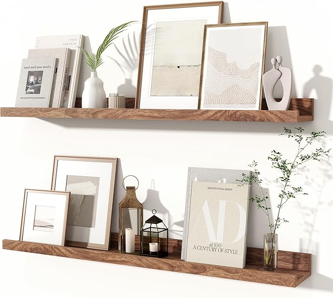 Fun Memories Picture Ledge Shelves Set of 2, 32 Inch Rustic Wall Mounted