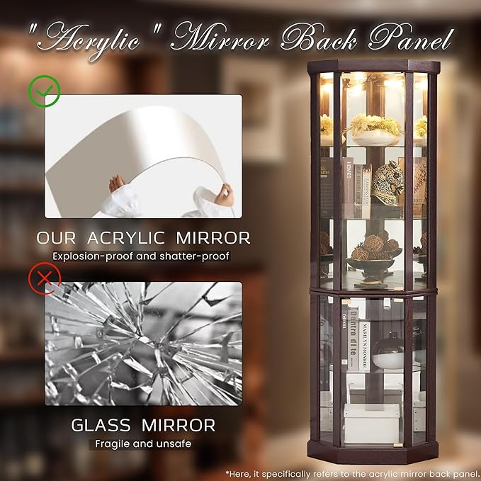 Corner Curio Cabinet, Light Bulb Inclued, Wine Bar China Cabinet