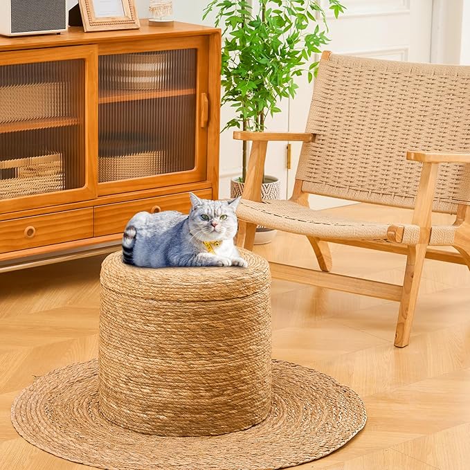 Wimarsbon Round Pouf Ottomans, Handwoven Natural Water Hyacinth Seagrass Pouffe