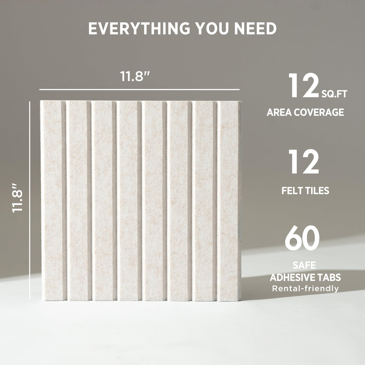 VIVELDA Felt Bulletin Board Tiles 48"x36" - 12-Pack Cork Board Alternative, OEKO-TEX Certified, NRC 0.95 Acoustic Wall Panels, Damage-Free Adhesive, Slatted Design, Home Office & Classroom (Limestone)