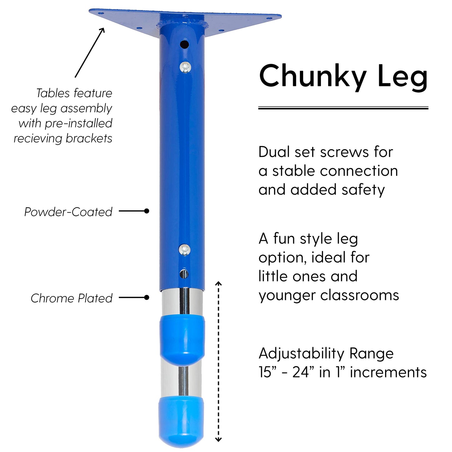 FDP Kidney Activity School and Classroom Kids Table (48 x 72 inch), Chunky Toddler Legs for Collaborative Seating Environments, Adjustable Height 15-24 inches - Gray Top and Blue Edge