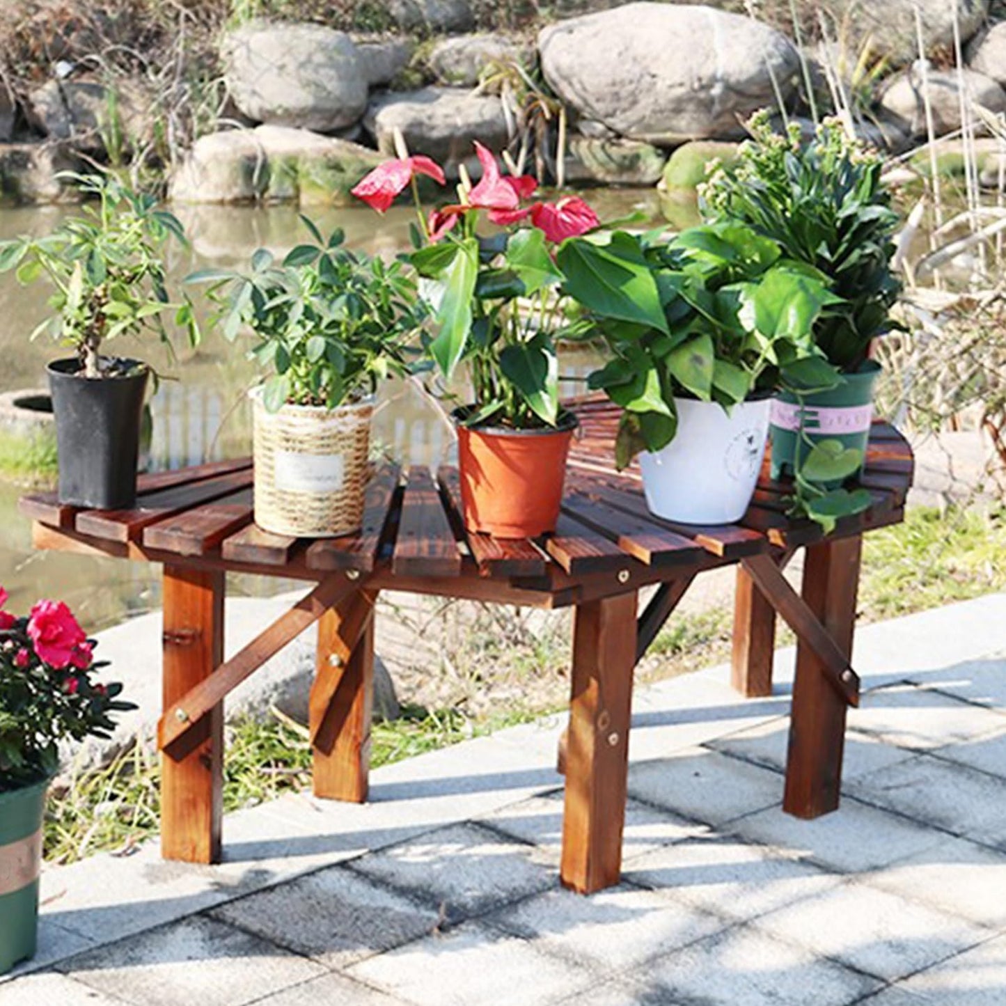 Curved Wooden Garden Bench Set - Semi-Circular Fan-Shaped Outdoor Seating for Patio, Yard & Lawn - Stylish and Comfortable Benches Included