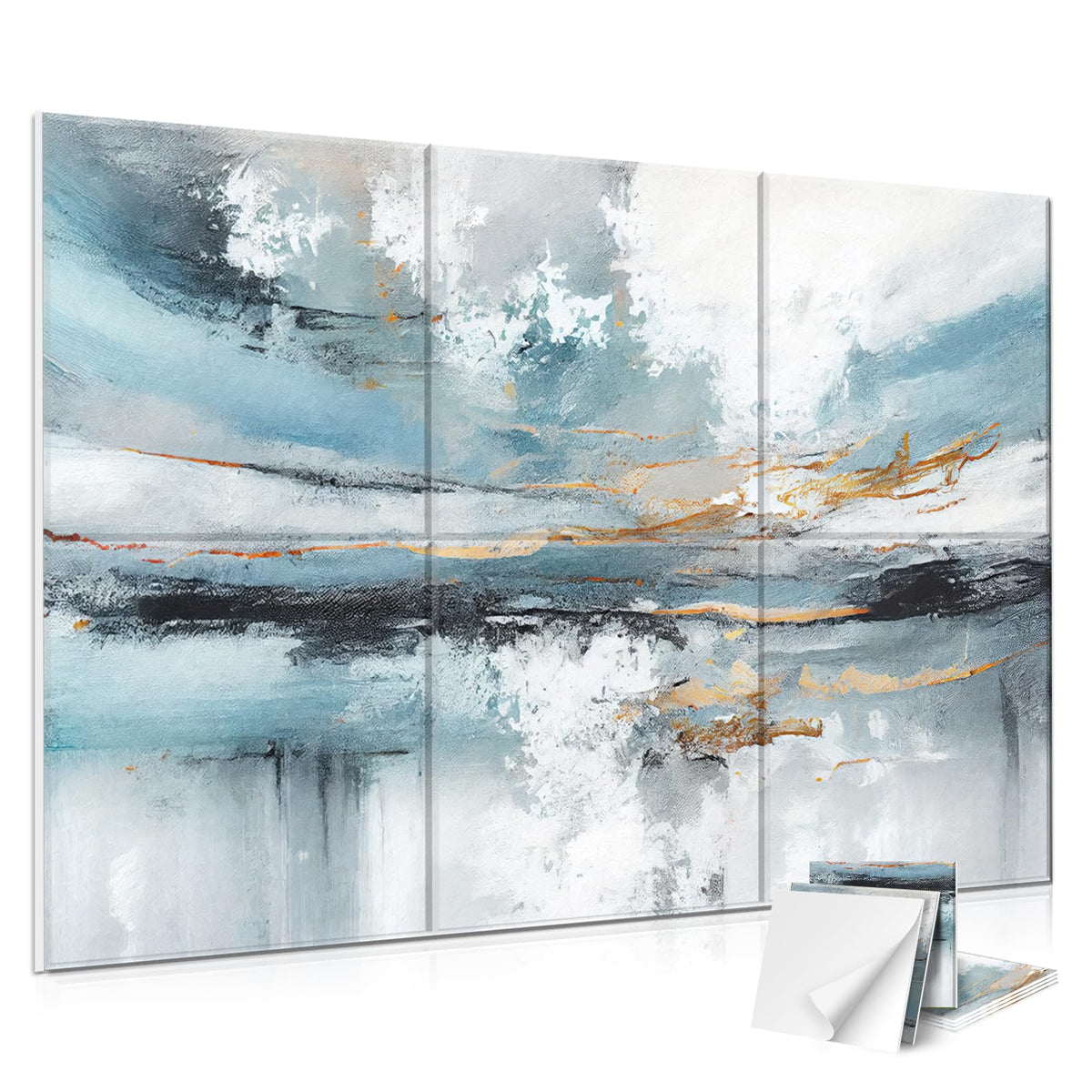 JBER 6 Pack Art Acoustic Panels, 72×48Inches Soundproof Wall Panels, Large Self-Adhesive Wall Panels, Decorative Sound Absorbing Panels, Sound Panels for Recording Studio, Living Room(Lake of the Sky)
