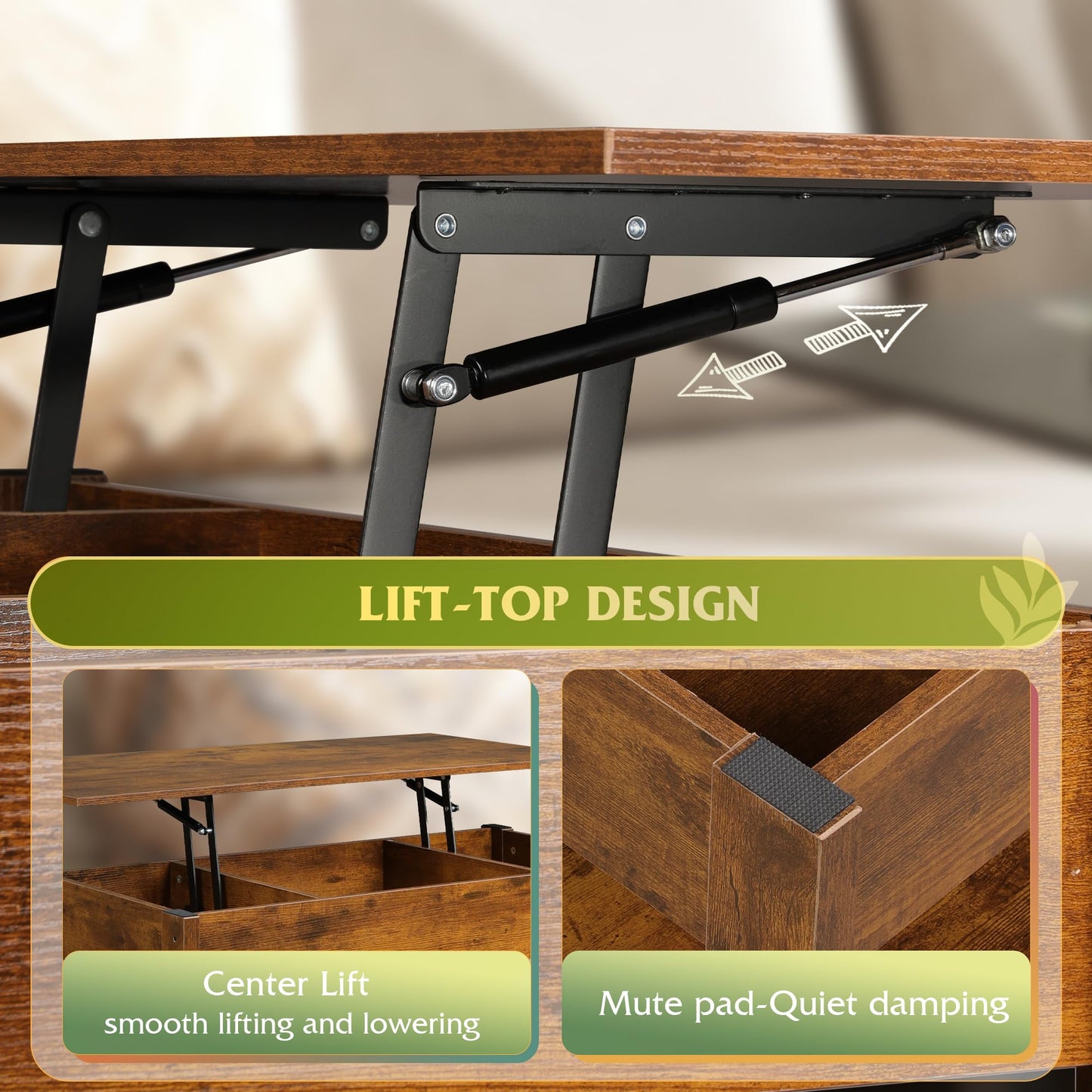 WLIVE Coffee Table, Lift Top Coffee Table with 2 Drawers, Large Hidden Compartment and Open Storage Shelf, Lift Tabletop, Dining Table for Living Room, Rustic Brown
