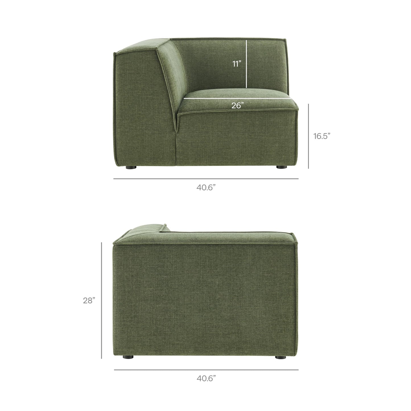 Modway Restore Performance Fabric Upholstered 4-Piece Modular L-Shaped Armless Sectional Sofa in Foliage – Low Profile Couch with Coil Seat Support and French Piping