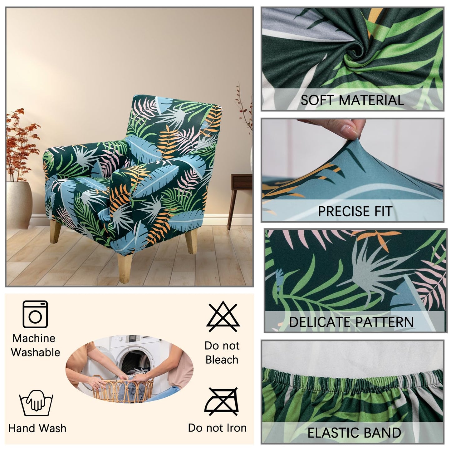 Adigau Printed Slip Covers for Armchairs Modern Elastic Chair Slipcovers 1-Piece Single Seat Sofa Protector for Living Room Stretch Couch Chair Cover(Green Grove)