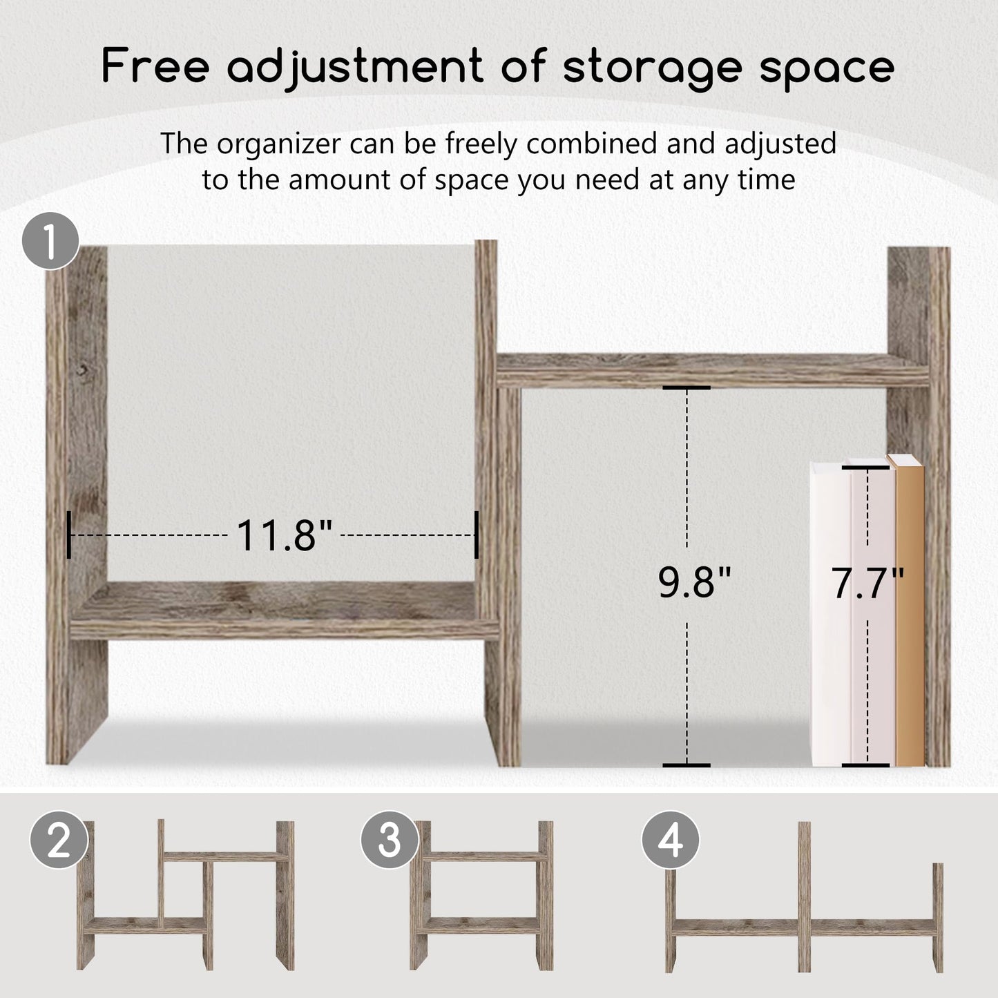 Jerry & Maggie Desktop Organizer Office Storage Rack Adjustable Wood Display Shelf Free Style Double H, Multi-Functional Mini Bookshelf for Desk Natural Stand (Gray Oak)