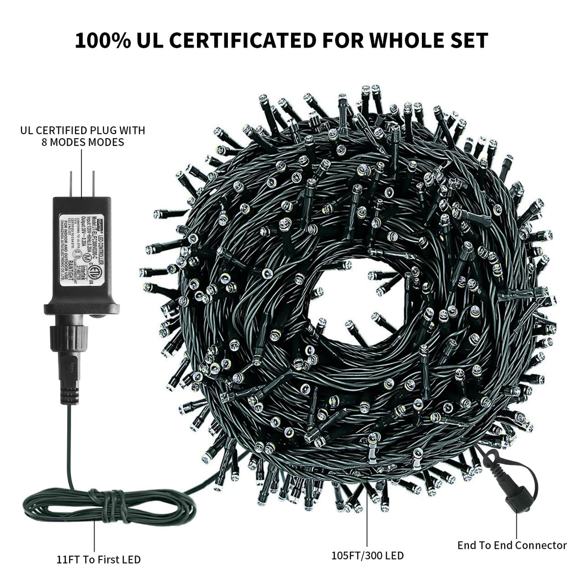 XTF2015 Christmas String Lights, 105ft 300 LED Christmas Lights 8 Modes Memory Function & Timer- UL Certified - Outdoor Indoor Christma s Fairy Lights for Tree, Garden, Party, Wedding(Red + Green)