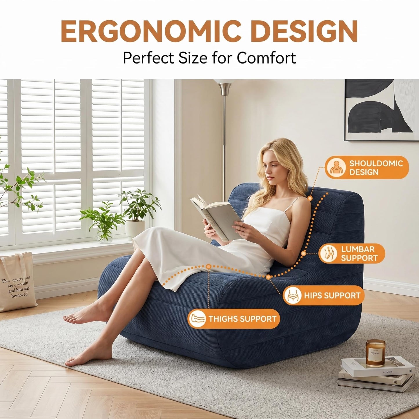 KKdema Compact Bean Bag Chair – Memory Foam Lazy Sofa Sack, Floor Couch for Bedroom, Living Room, Office & Home (Gray)
