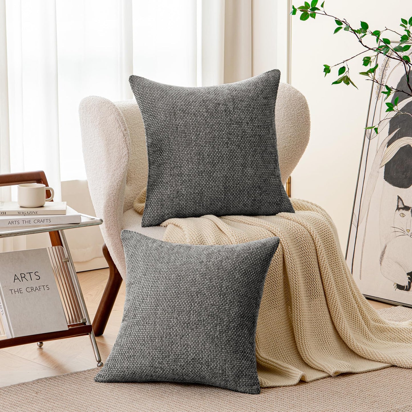 a moment Dark Gray Chenille Throw Pillow Covers 18x18 Inch Pack of 2 Modern Decorative Throw Pillow Covers Farmhouse Cross Covers Home Decor for Sofa Bedroom Living Room