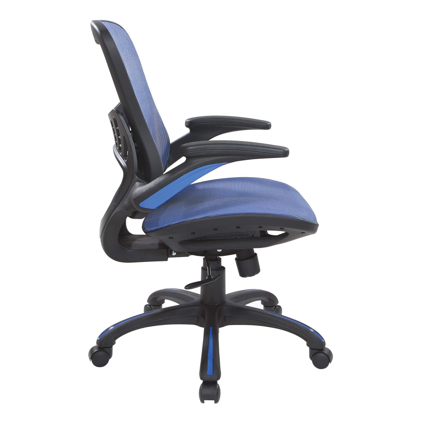Office Star Riley Ventilated Manager's Office Desk Chair with Breathable Mesh Seat and Back, Black Base with Blue