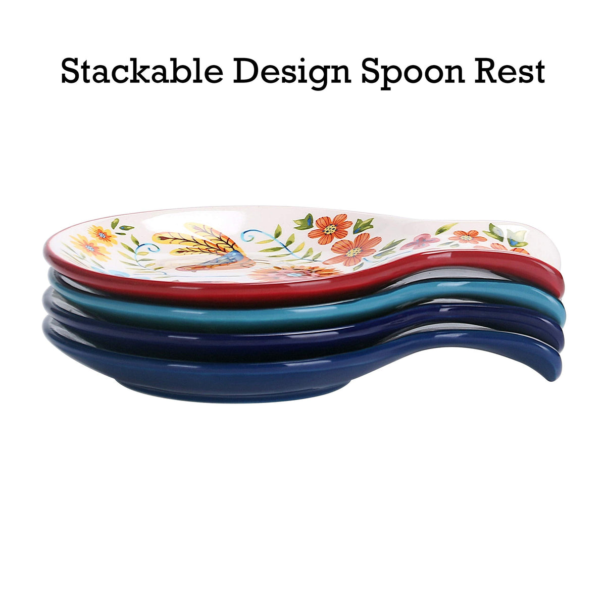 Bico Red Spring Bird Spoon Rest for Stove Top, Ceramic Spoon Holder for Kitchen Counter, Easy to Clean Coffee Spoon Rest Dishwasher Safe, Kitchen Cooking Utensil Rest for Ladles Spatula