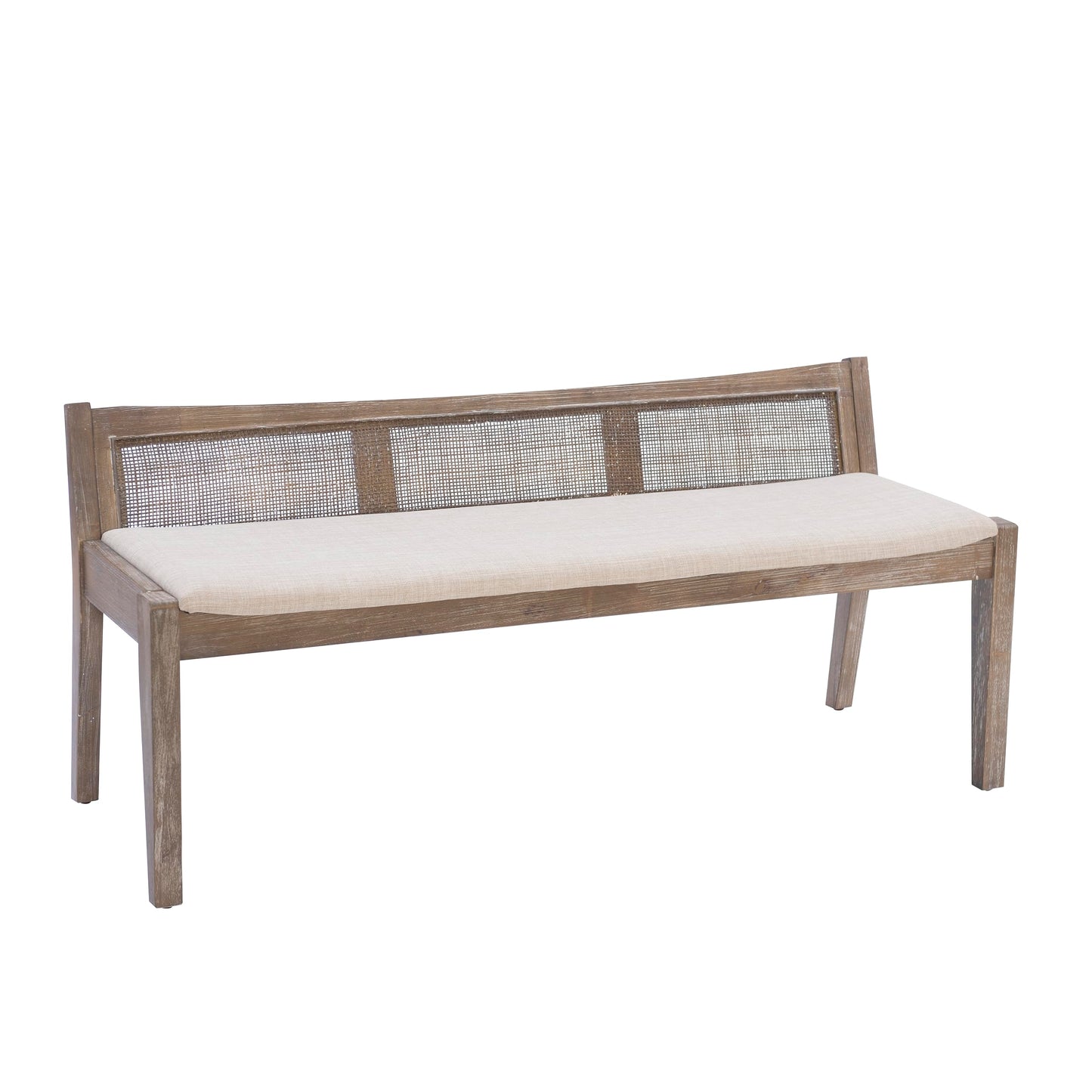 Kasi Brown Low Back Cane Bench with Beige Upholstered Seat by Powell