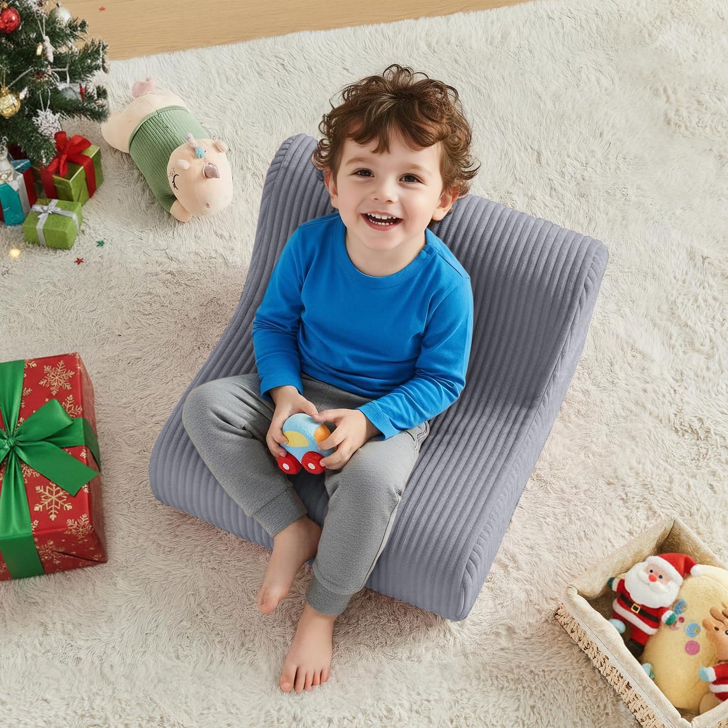 DAICO Kids Bean Bag Chair Ultra-Soft Toddler Bean Bag Sofa with Handle, Small Toddler Reading Chairs Comfy Lazy Lounger Foam for Playroom or Bedroom - Birthday Gift for Boys and Girls, Grey