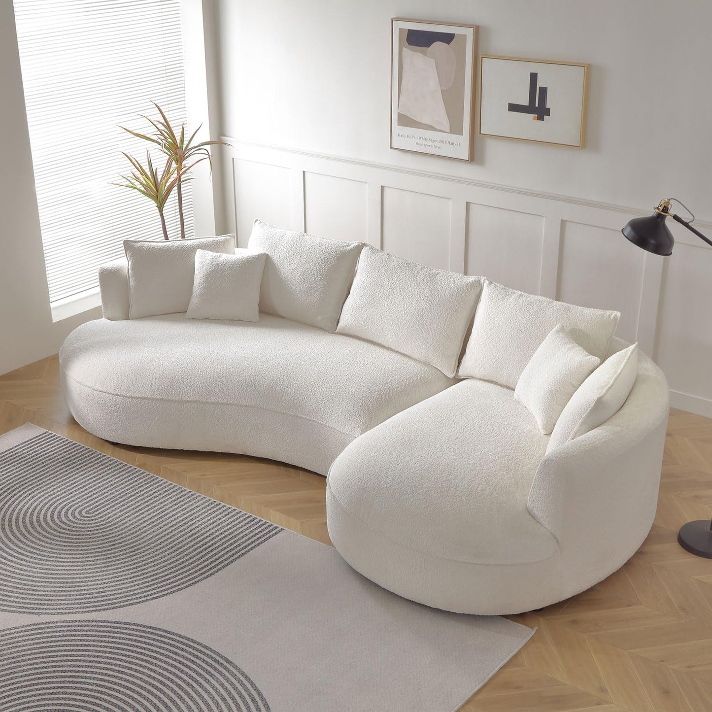 Modern Curved Sectional Sofa for Living Room, 125" L-Shape Corner Couch, Beige Boucle Upholstery Furniture, semicircular Chaise