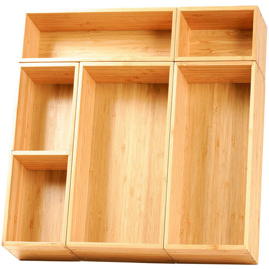 Umilife Drawer Organizer Storage Boxes, 2.5" High Bamboo Drawer Dividers, 5 Rearrangeable Bins for Kitchen, Office Desktop, Clothing, Makeup, vanity, Jewelry