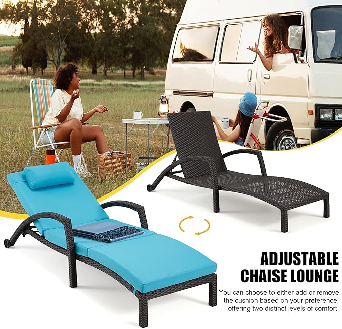 HOMREST Outside Chaise Lounge Chairs Set of 2, Adjustable 5 Position Outdoor PE