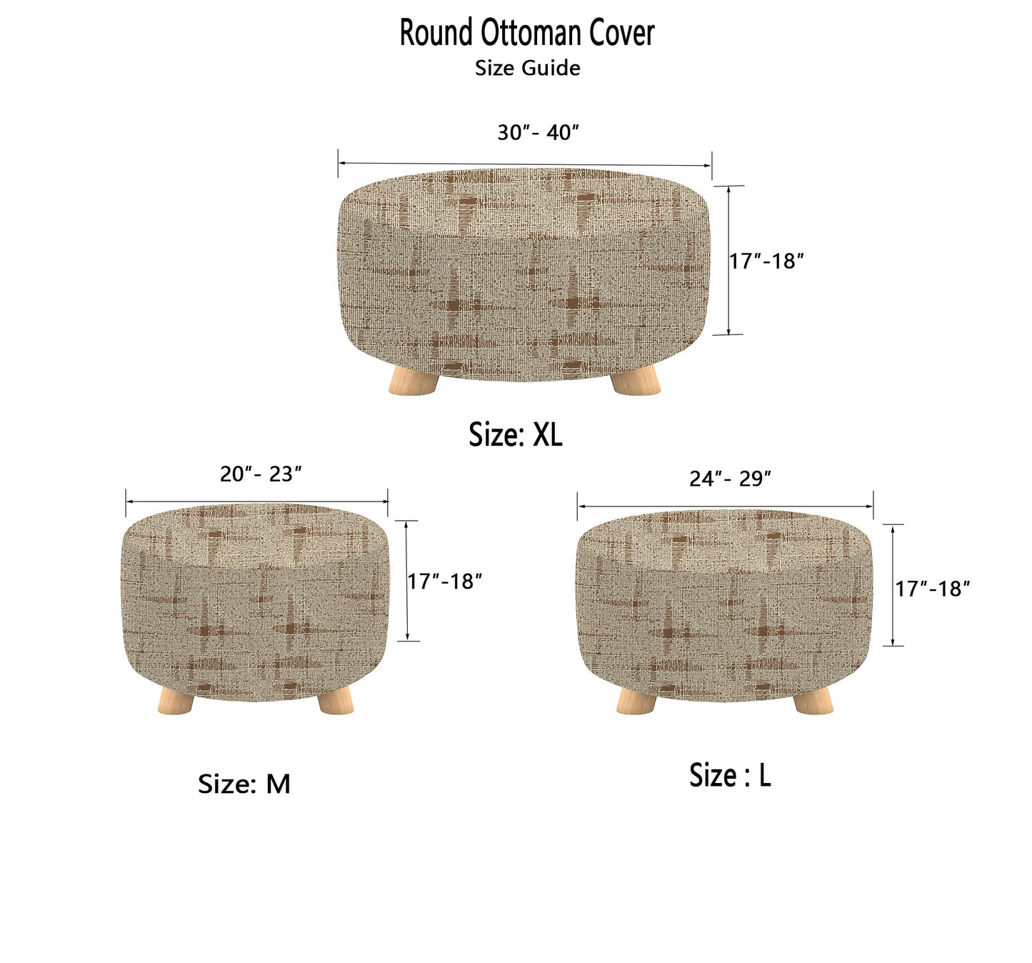 Cornasee Stretch Round Ottoman Cover,Footstool Slipcover Storage Stool Furniture Protector Modern Style (Flaxen Brown, M-Round)