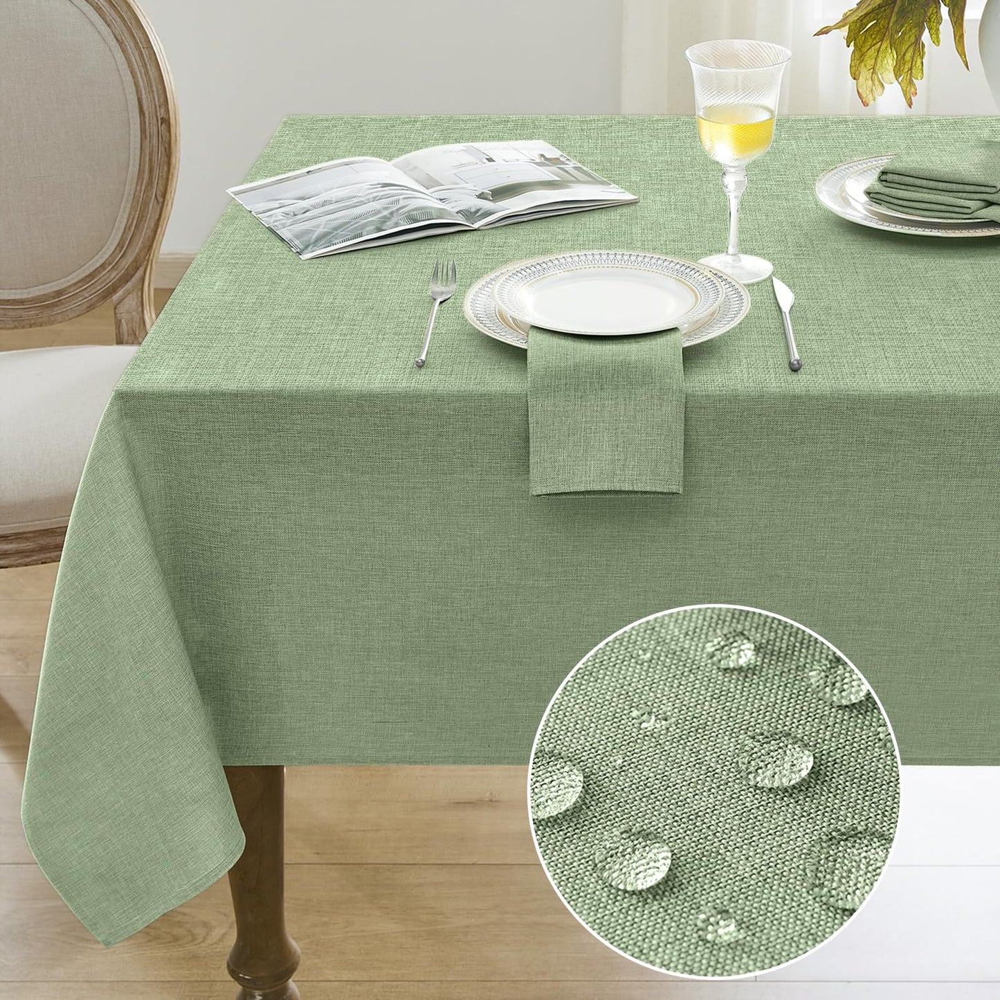 Softalker Large Tablecloths Rectangular 120 x 60 inch Linen Textured Table Cloth Outdoor Waterproof, Stain and Wrinkle Resistant,Sage Green Table Cloths for 6/8 Foot Rectangle Tables Decor for Spring