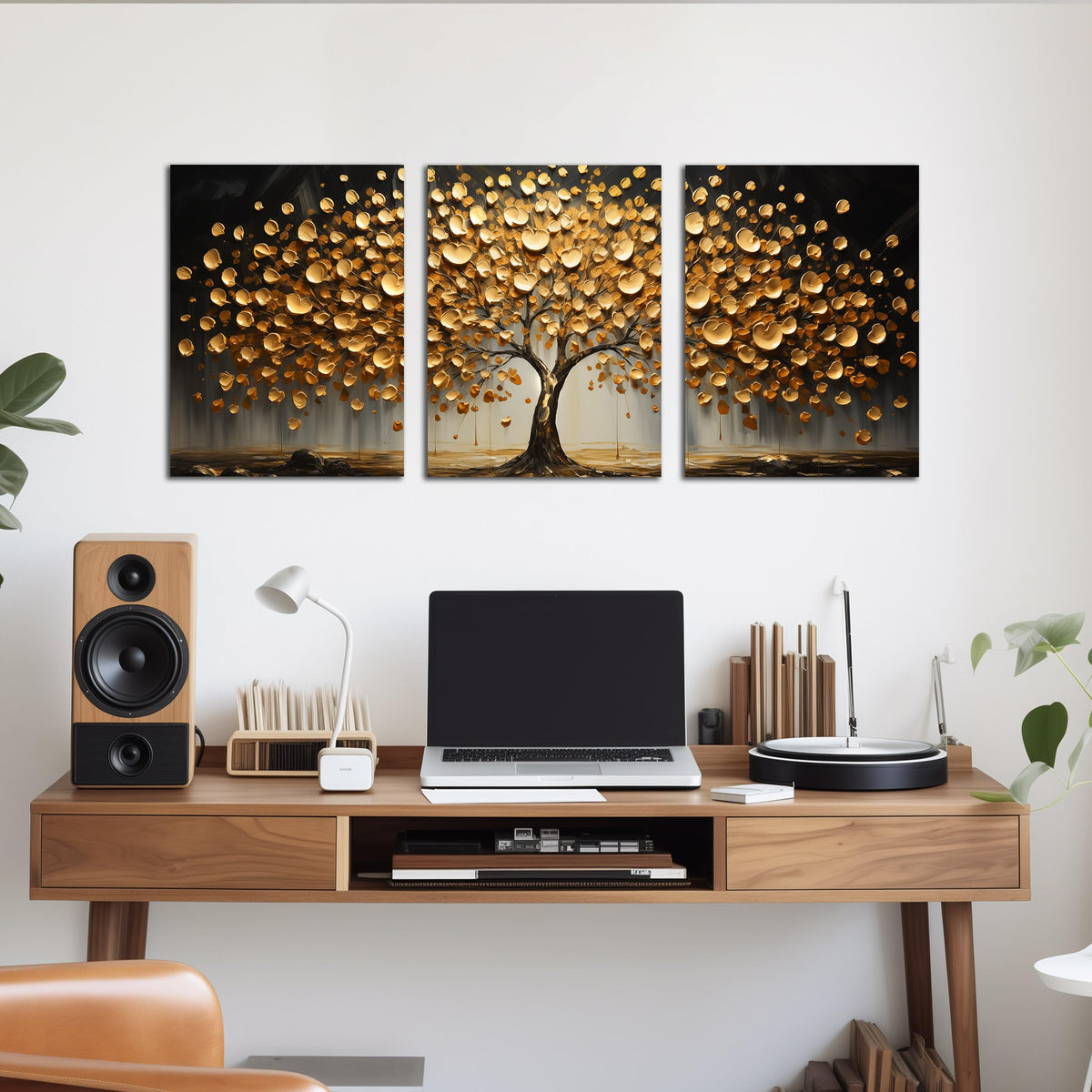 TYTAUPT 3 Piece Canvas Wall Art for Bedroom Gold Tree Wall Decor for Living Room Home Office Decor 12 x 16 Inch Each Panel