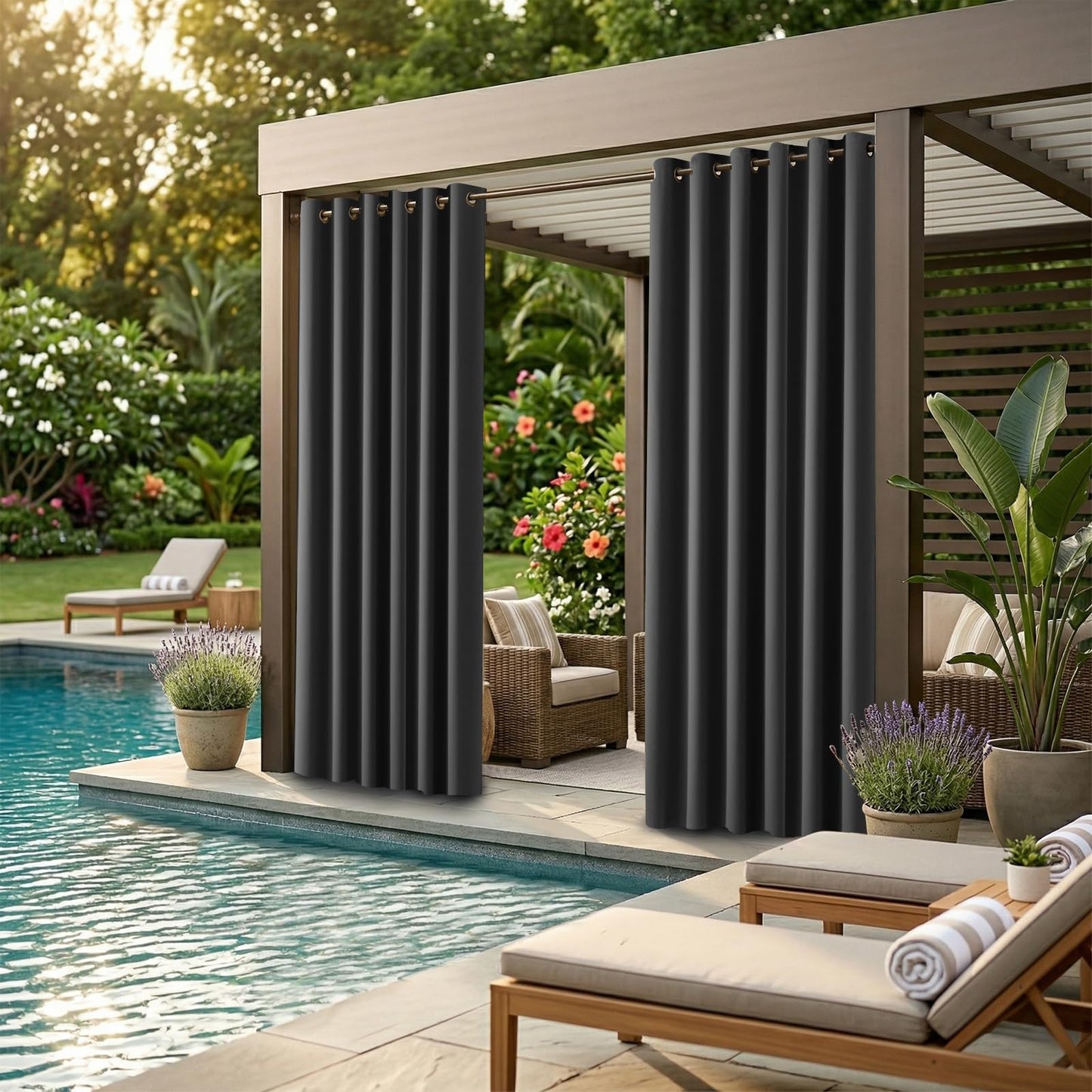 DIVA EN CAMINO DEC Outdoor Patio Curtain Waterproof Darkening Thermal Insulated Indoor Curtains for Bedroom, Porch, Living Room, Pergola, Cabana, W84 x L95, Dark Gray, Set of 2 Panels