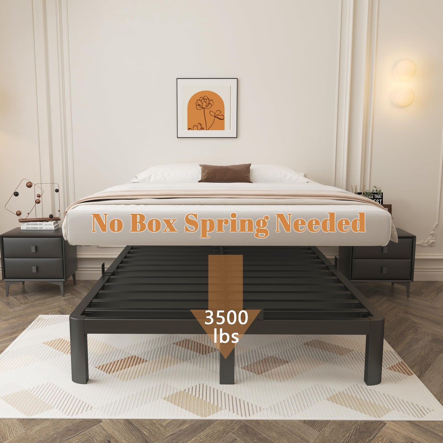 KOSOSO 10 Inch Full Size Bed Frame, Black Bed Frame Full with Metal Gaskets, No Box Spring Needed, Rounded Corner Design, Heavy Duty Steel Platform Support, Reserved Holes, Storage Space, Noiseless