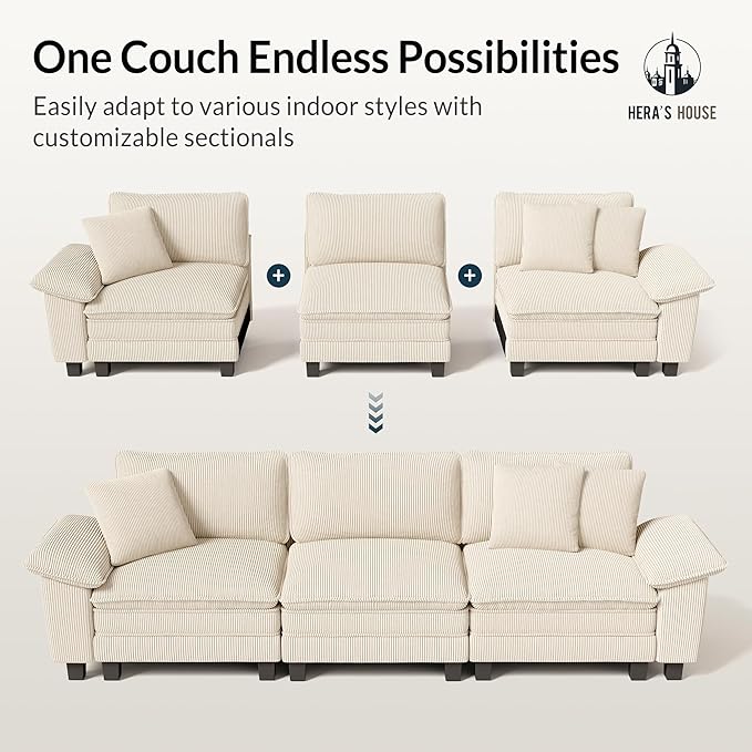 HERA'S HOUSE 124" Modular Sectional Sofa, Oversized L Shaped Couches