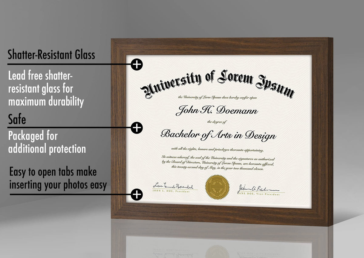 Americanflat 8.5x11 Diploma Frame with Shatter-Resistant Glass - Document Frames with Engineered Wood - Legacy Collection - Certificate Frame for Tabletop and Wall Display - Walnut