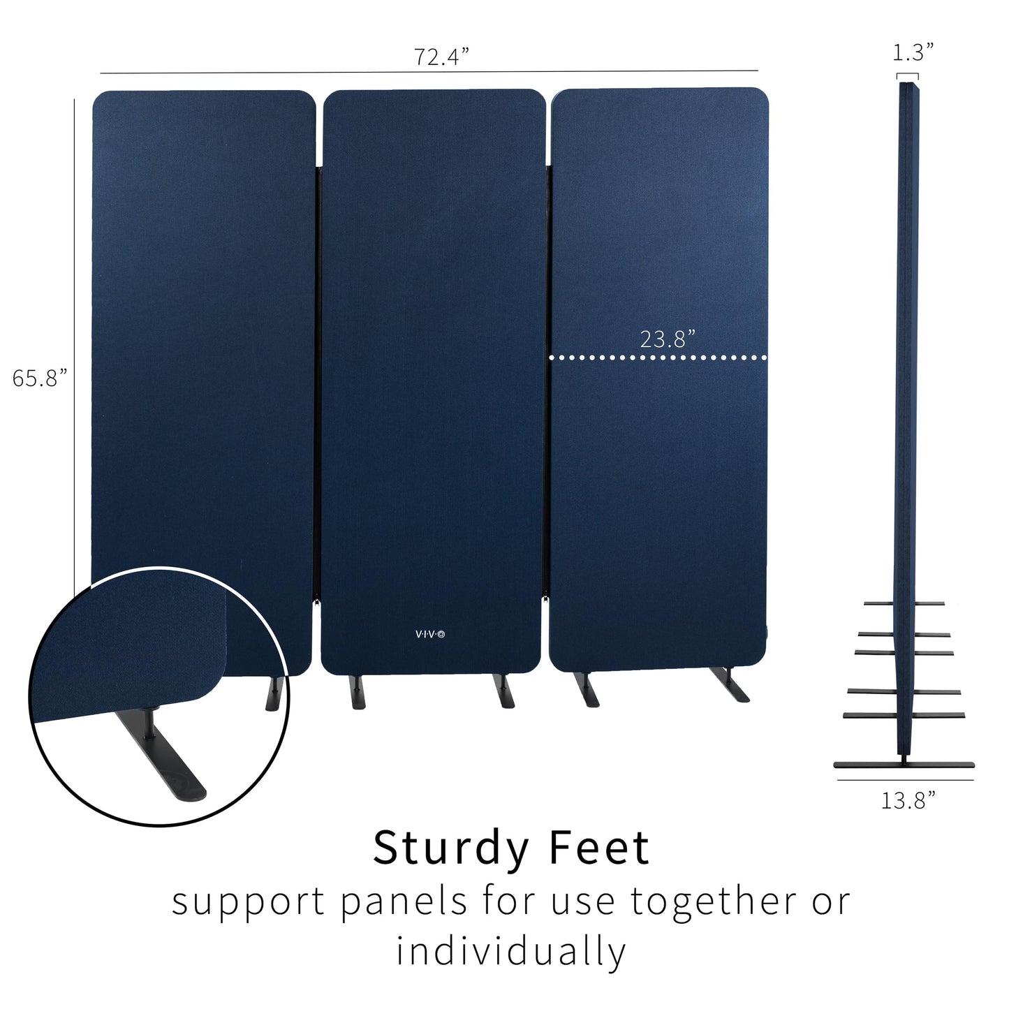VIVO Freestanding 72 x 66 inch Privacy Panel, Cubicle Divider, Acoustic Wall Partition, x3 24 inch Panels, Navy Blue, PP-3-T072NB