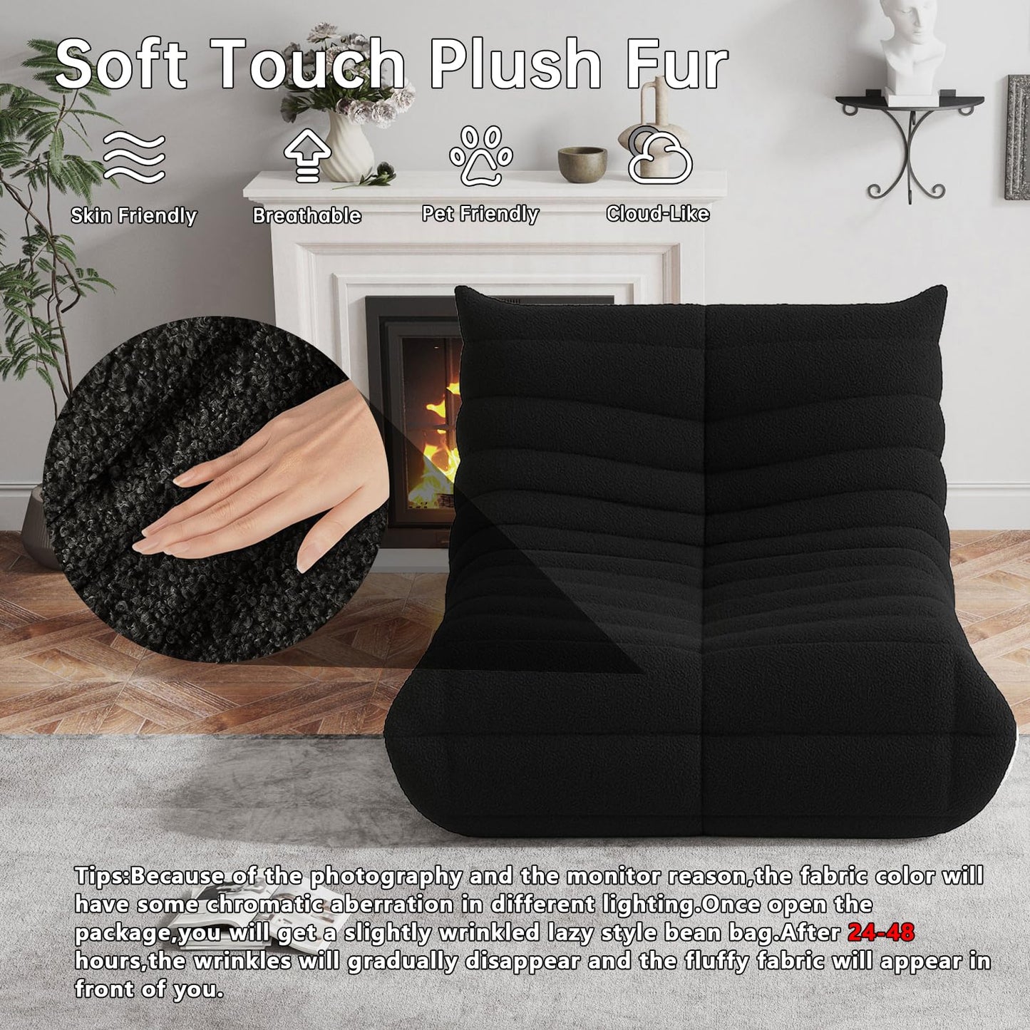 WHGBJA Bean Bag Chair for Adults, Lazy Bean Bag Sofa for Bedroom, Living Room, Reading, Gaming Floor Sofa Chair, Boneless, Ergonomics, Comfy
