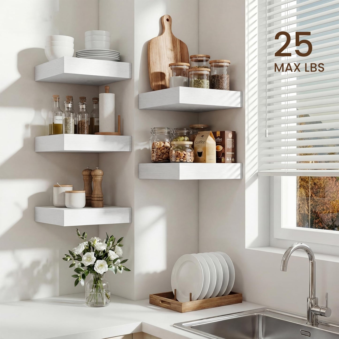 Dreamland Floating Shelves for Wall, 12in Deep Floating Shelves, White Rustic Wall Shelves for Living Room Bathroom Bedroom Kitchen, 12inch 2Pack