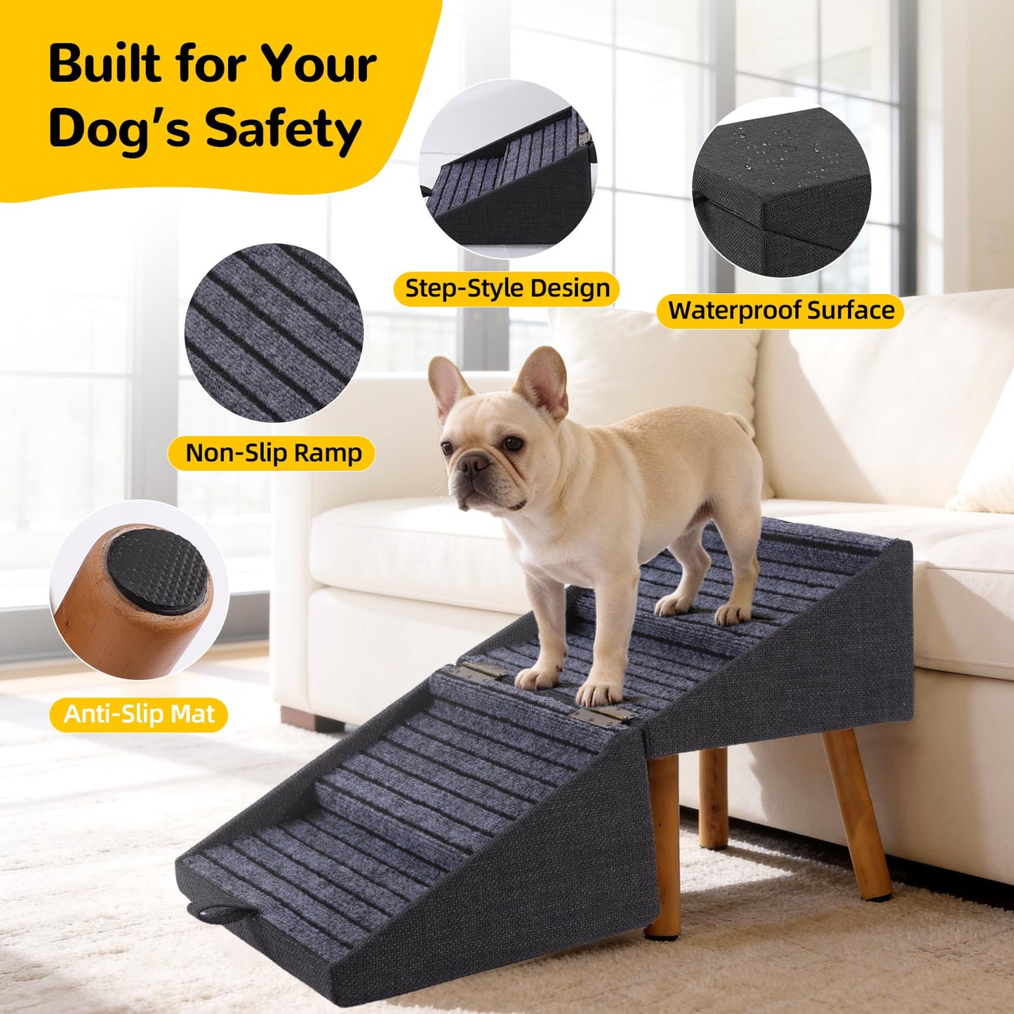 Dog Stairs for Small Dogs 17" H 2-in-1 Foldable