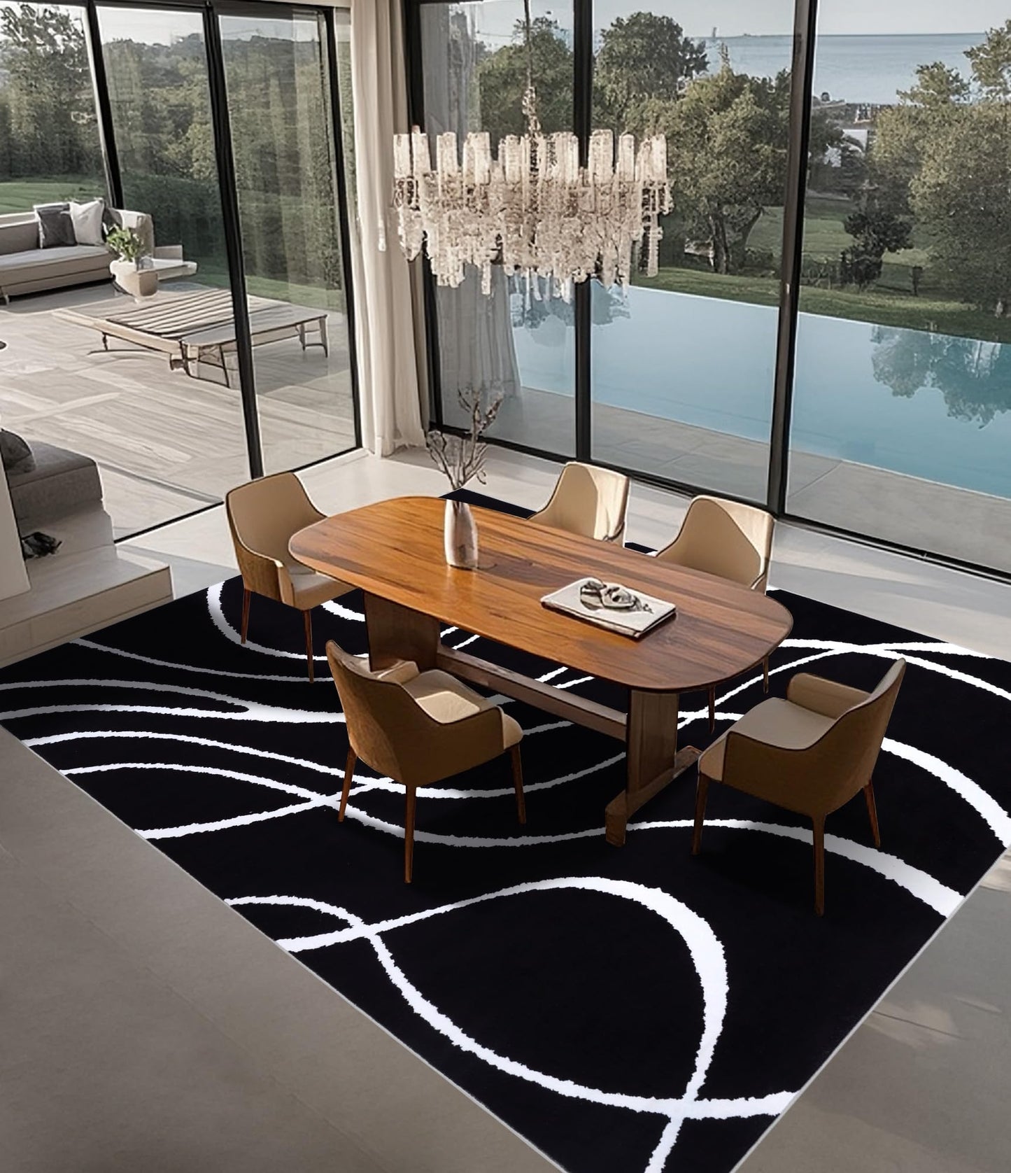 YIHOUSE Black Modern Area Rugs 9x12,Large Black and White Washable Rug for Living Room,Thin Abstract Geometric Rug,Minimalist Striped Rugs for Bedroom,Office
