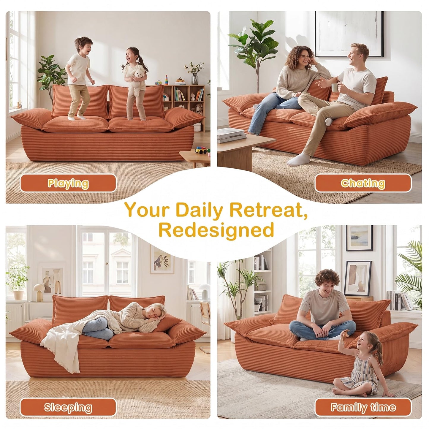 AOLVDOW 56" Boneless Loveseat Sofa, 2-Seater Boneless Sofa with Removable Cushions & 2 Pillows, Small Deep Seat Boneless Couch Compress Foam Sofa for Living Room, Apartments, & Office