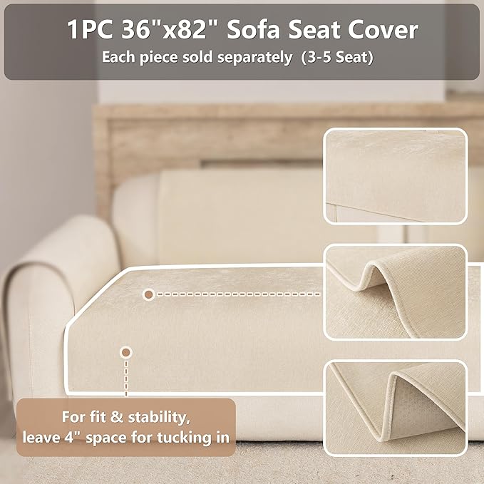 Premium Chenille Sofa Cushion Covers，Upgraded Anti-Slip Sectional Couch