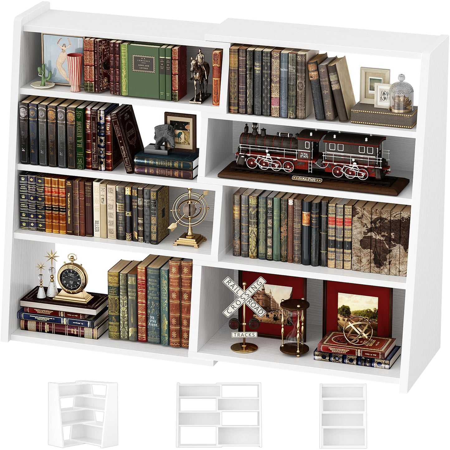 Armocity Expandable Bookshelf, Short Corner Bookshelf for Small Spaces, Small Ladder Book Shelf, Extendable Wood Narrow Bookcase for Living Room, Bedroom, 5 Tier, White