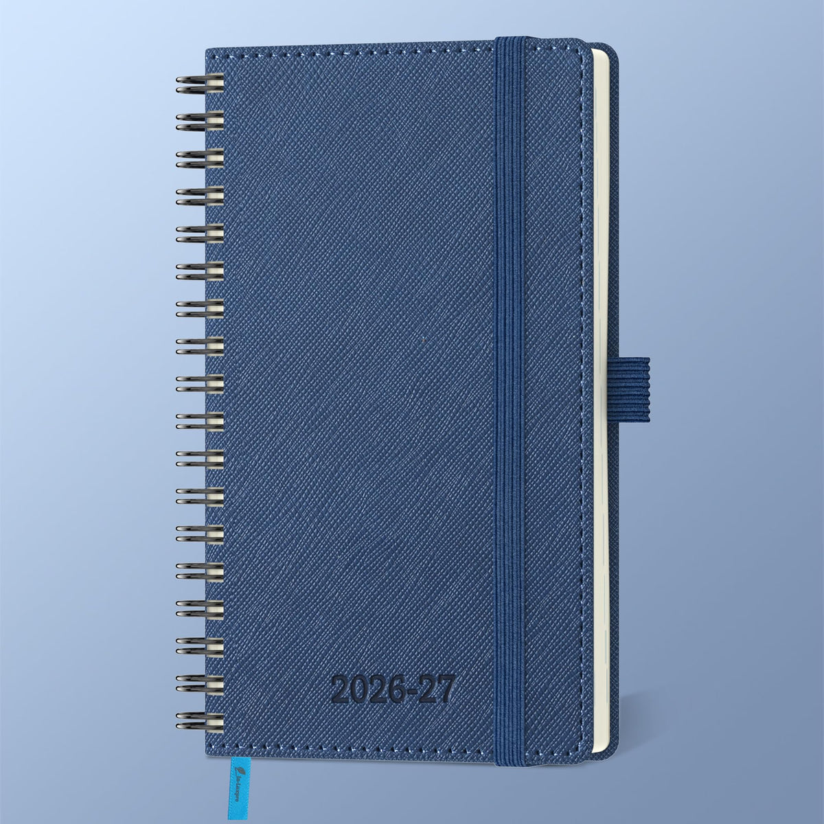 IN-LUXPRO Planner 2026-2027 Daily Weekly and Monthly,6.5"x3.75",18 Months Spiral Bound Calendar Agenda with Self-adhesive Pen Holder,2026 Academic Plan with Vegan Leather Soft Cover,Blue