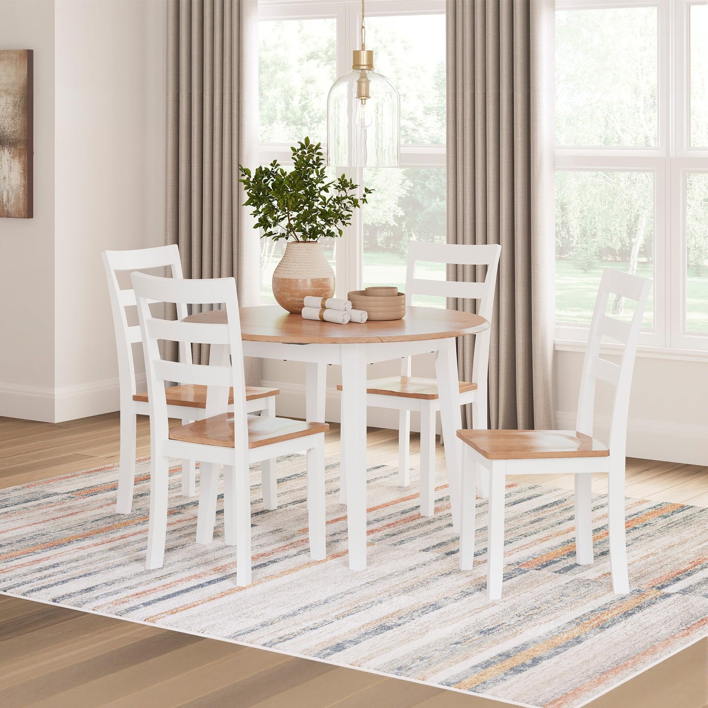 Signature Design by Ashley Gesthaven Farmhouse Dining Drop Leaf Table with 4 Legs, Light Brown & White