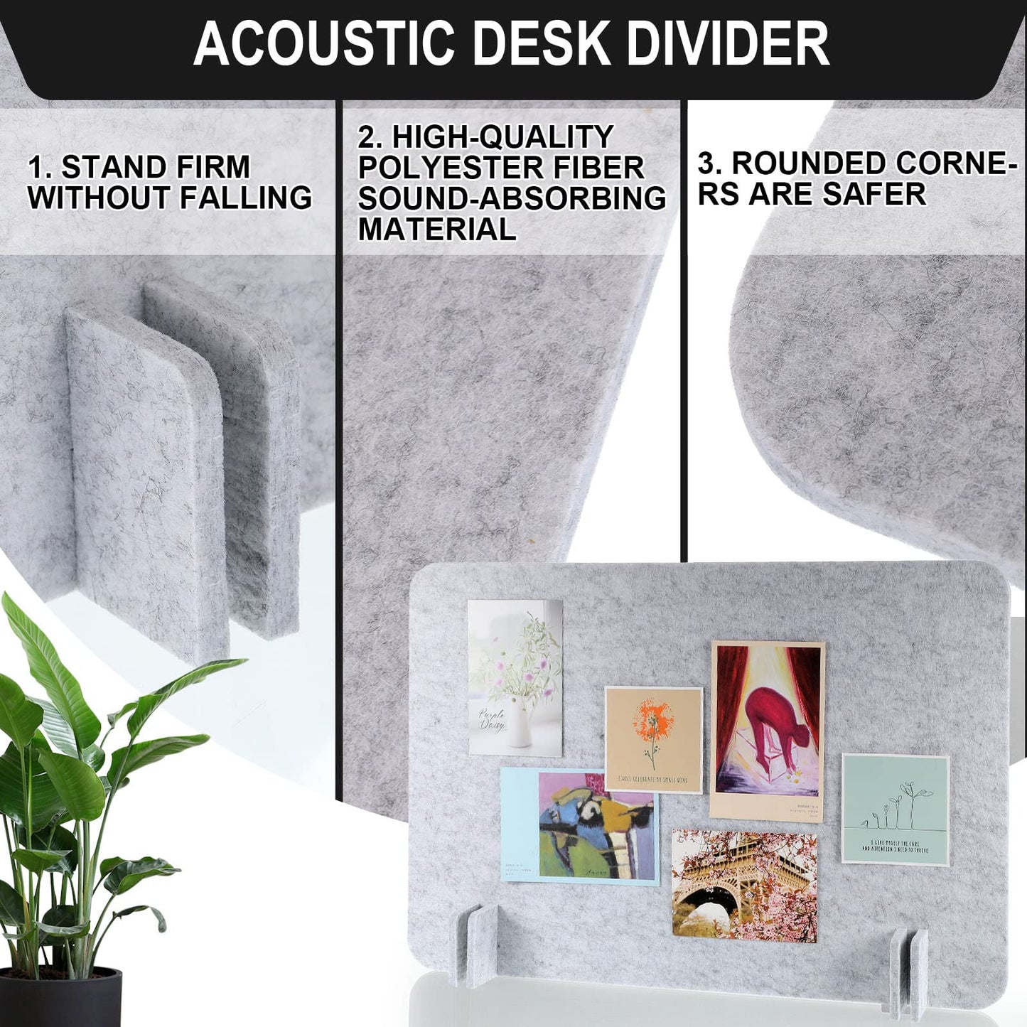 Fabbay 2 Pcs Acoustic Desk Divider Desk Partition for Students 16 x 24 Inch Table Freestanding Privacy Panel Visual Distraction and Noise Reducing for School Classroom Teacher Office (Silver Gray)