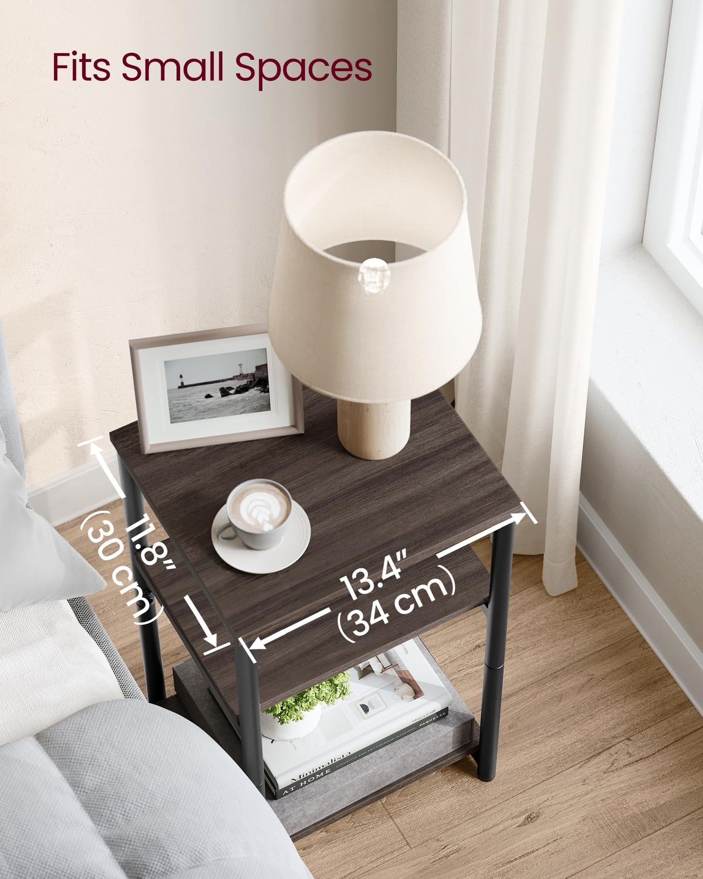 VASAGLE BARNET Collection - Side Table, Small End Table for Living Room, Modern Tall Nightstand, Bedroom, Office, Bathroom, Steel Frame, Chestnut Brown and Ink Black ULET273B74