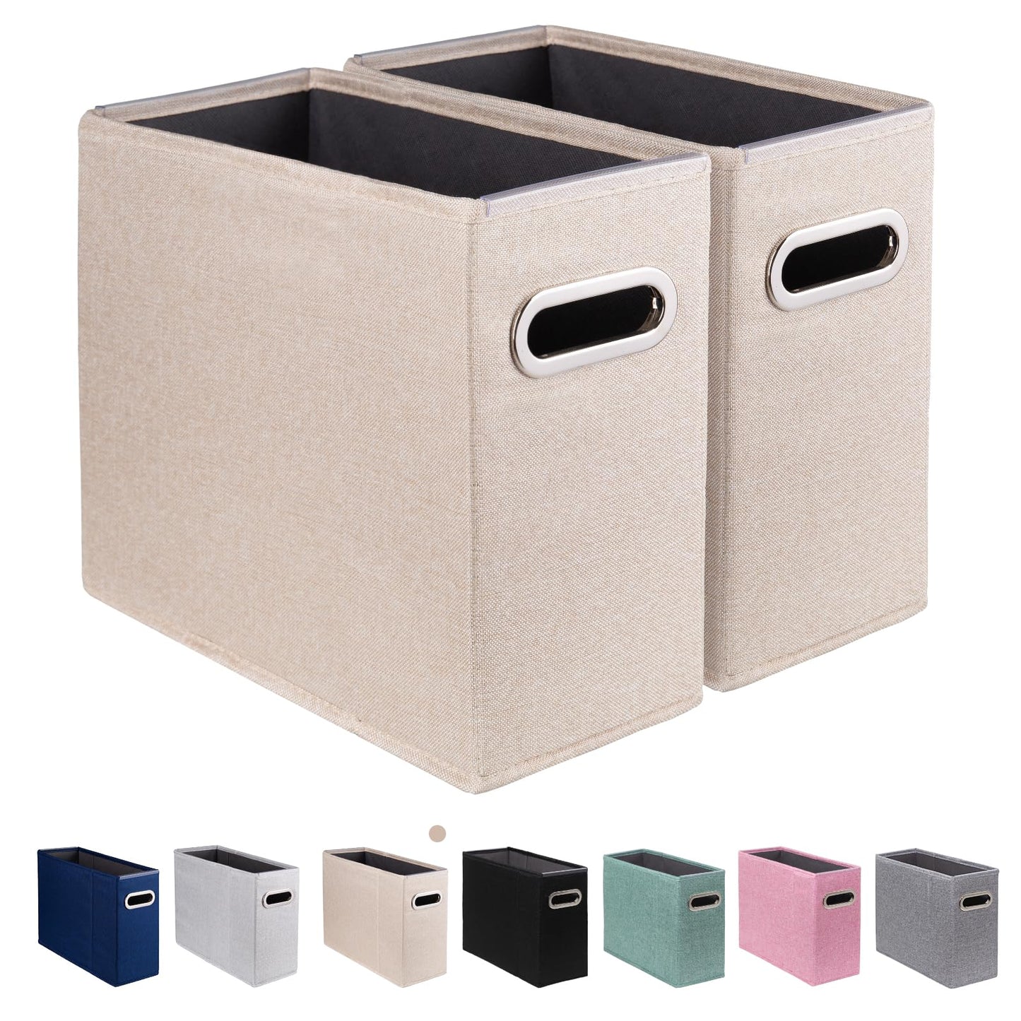 ComfortKeeper 2 Pack Letter Size File Storage Box Collapsible, Fabric Hanging File Folders Organizer, Portable Office Document Holder with Metal Handle, Smooth PVC Rails, Beige