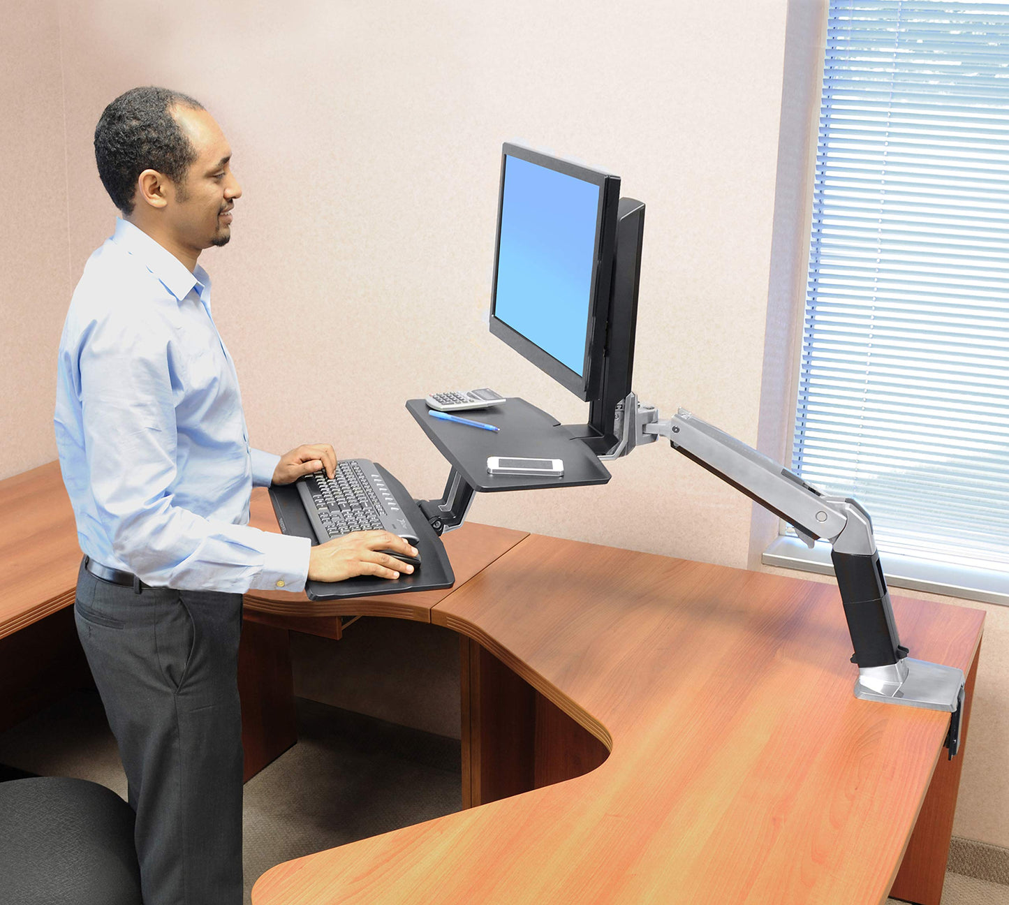 Ergotron – WorkFit-A HD Single Monitor Standing Desk Converter, Sit-Stand Workstation for Tabletops – 10 to 20 lbs, Suspended Keyboard Tray
