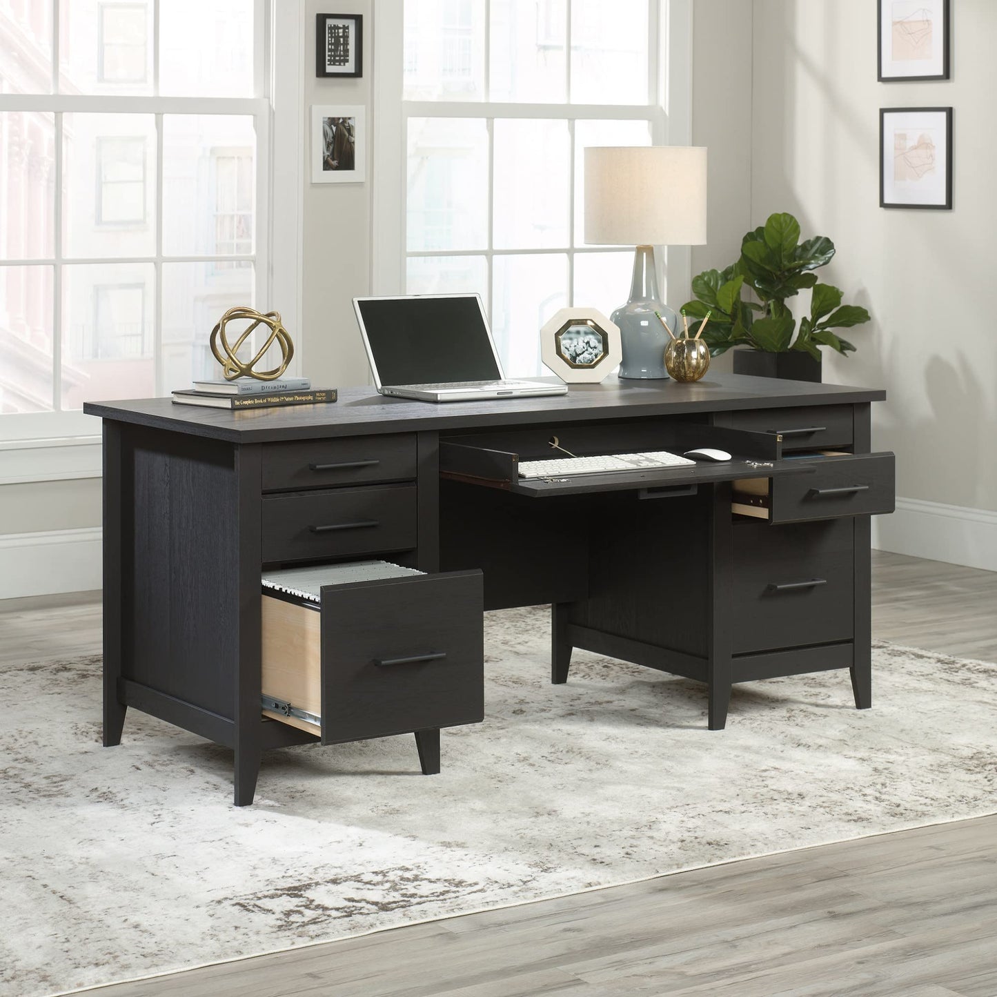 Sauder® Summit Station 66"W Executive Computer Desk, Raven Oak