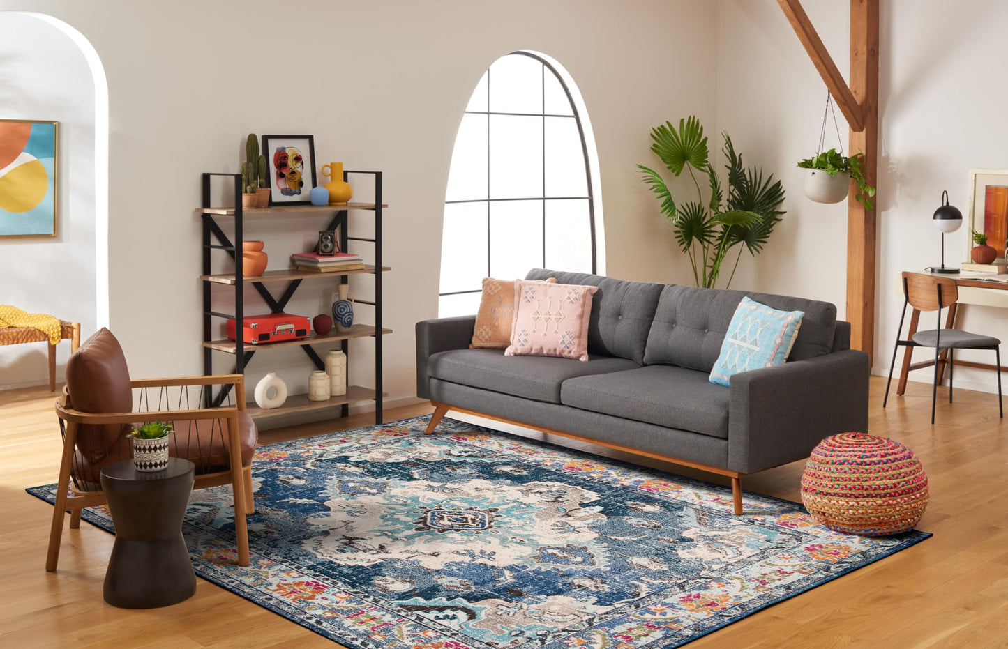 SAFAVIEH Monaco Collection Runner Rug - 2'2" x 14', Navy & Light Blue, Non-Shedding & Easy to Clean, Distressed Medallion Design, Ideal for Hallway, Foyer, Entryway, Kitchen, Bedroom (MNC243N)