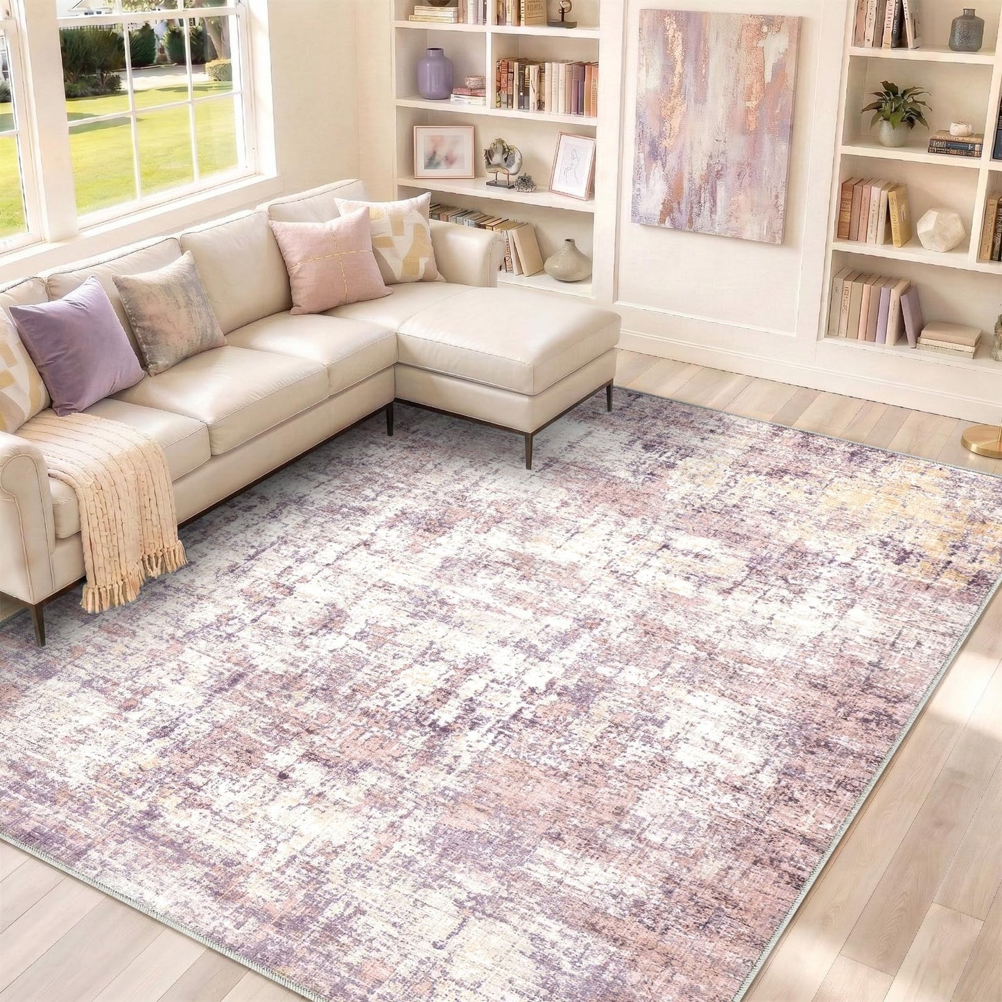 Syrlfar 8x10 Area Rugs Washable Living Room Rug-No Slip Soft Carpets Modern Abstract Indoor Floor Stain Resistant Large Carpet for Bedroom Dining Room Farmhouse Nursery Home Office Pink