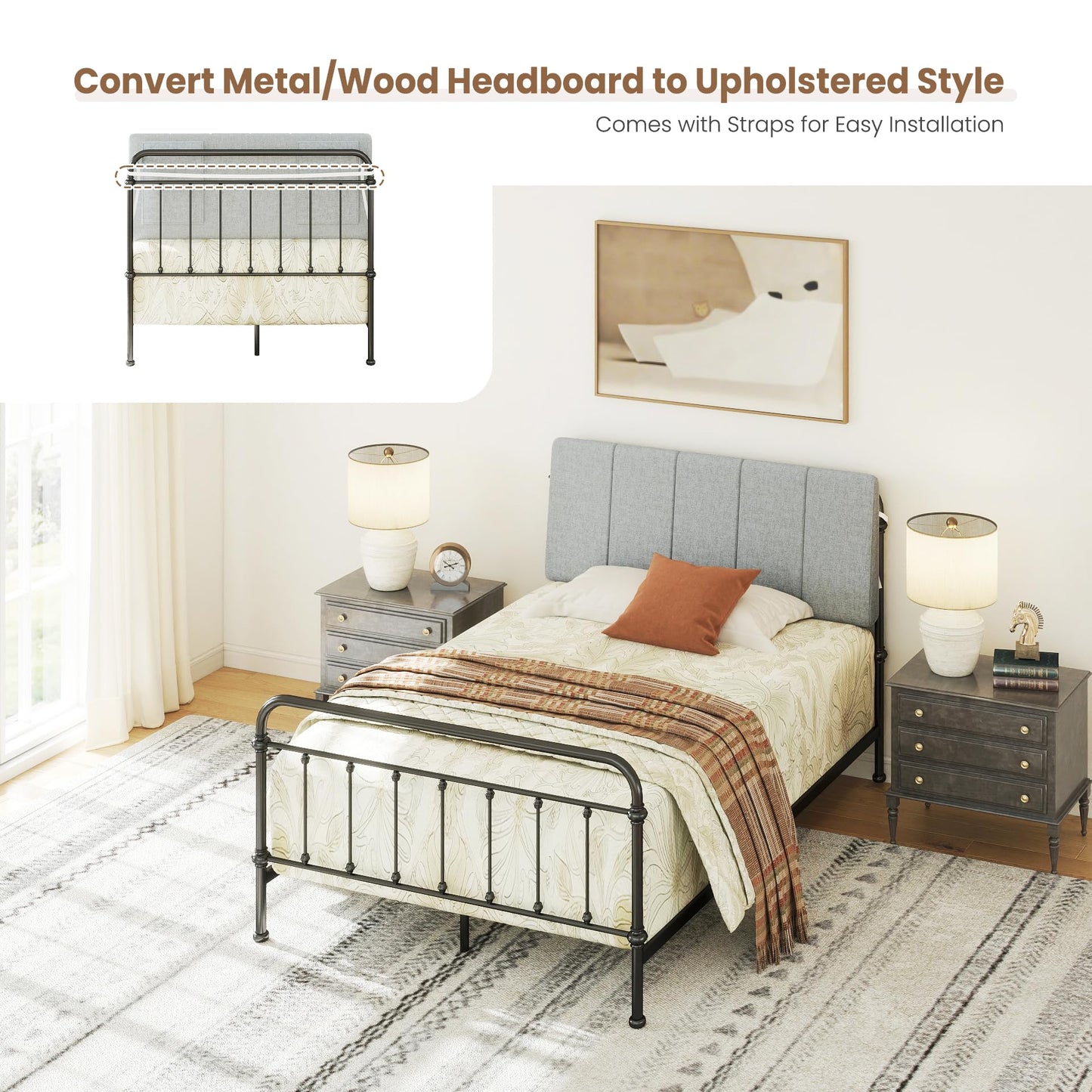 Liiwepo Twin Size Headboard Only-No Assembly, Upholstered Headboard Twin Size Linen Fabric Modern Style Headboards Extra-Thick, Light Gray