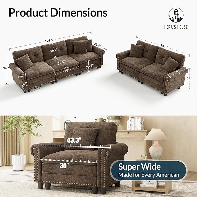 HERA'S HOUSE 2 Pieces Modular Sectional Sofa Sets, Oversized Couch Set