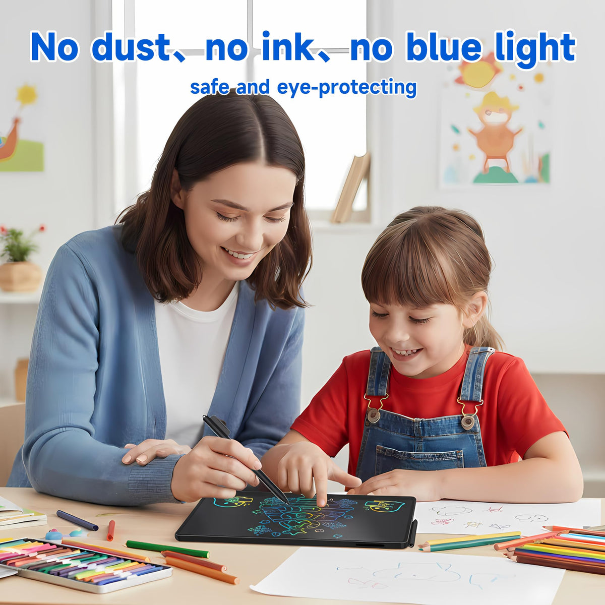16 Inch LCD Writing Tablet 2 Pack, Large Electronic Notepad for Adults, Reusable Digital Memo Board for Office Desk and Meetings, Erasable Paper Tablet, Battery Operated（Blue & Black