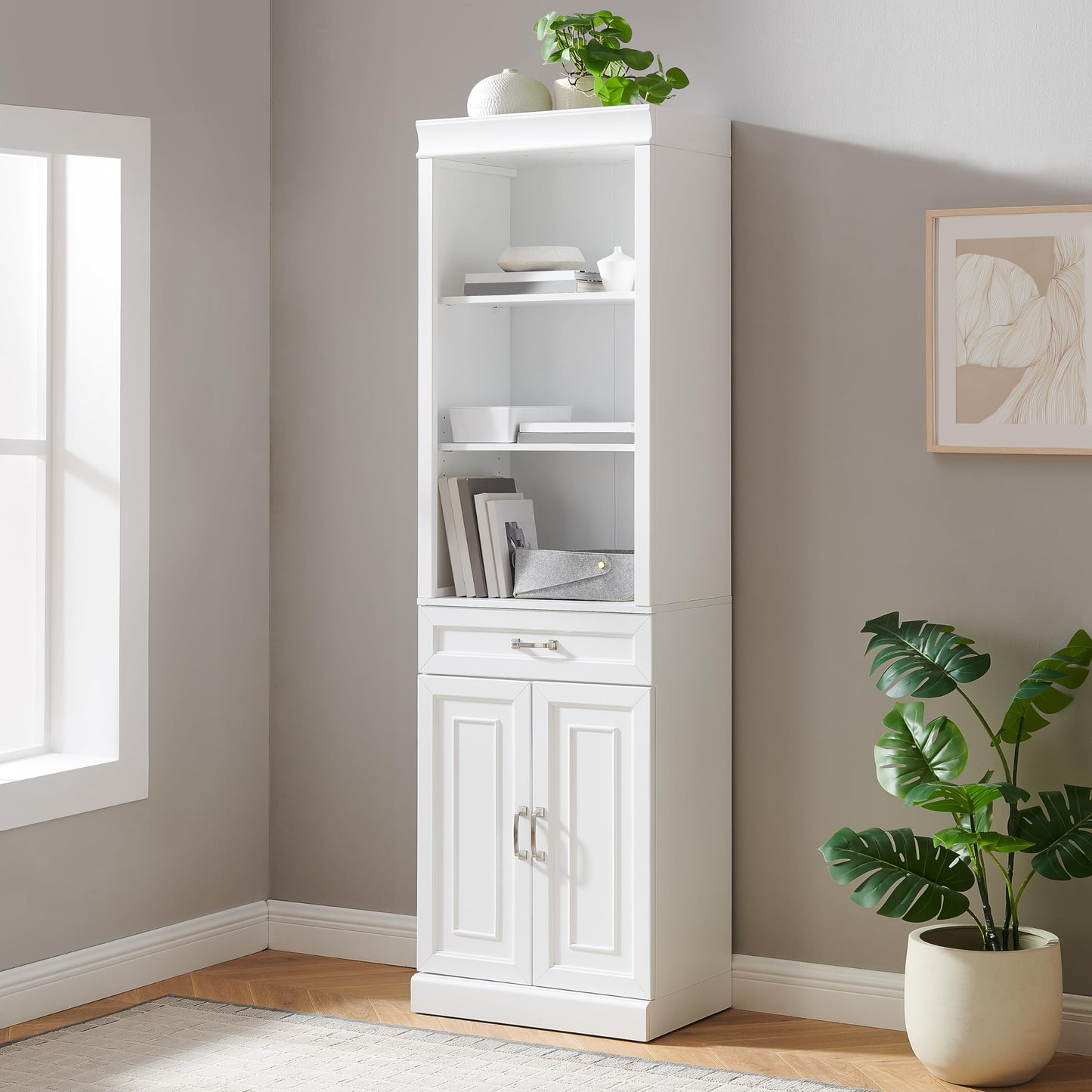 Crosley Furniture Stanton Storage Bookcase, Bookshelf Cabinet with Shelves, Kitchen and Living Room, White