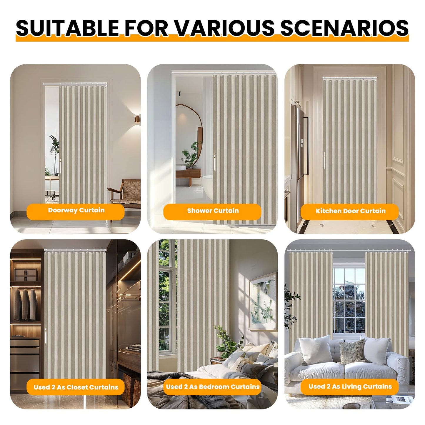 AJAZZ 100% Blackout Door Curtain Accordion Door Closet Curtain Invisible Applicable Bedroom Room Living Room Doorway (Cream White 72" W x 78" L) 1 Panel